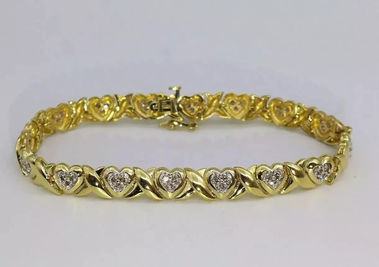 8 Ct Round Simulated Diamond 925 Yellow Sterling Silver Lovely Tennis Bracelet