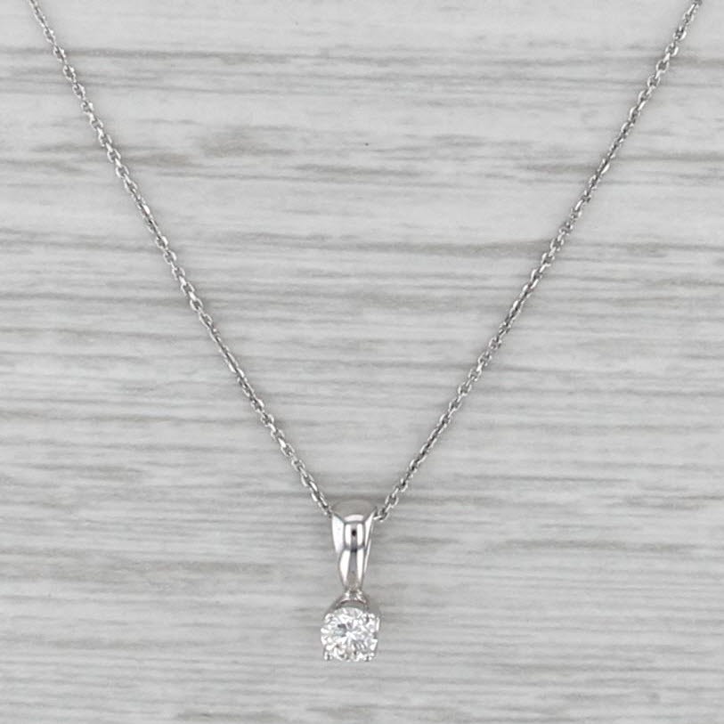 0.14ct Diamond Solitaire Pendant Necklace 14k White Gold 18.5″