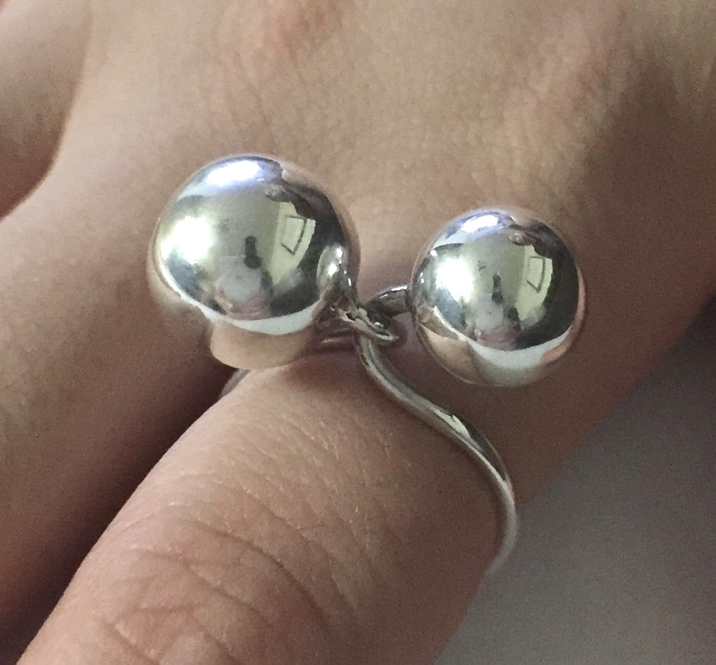 NEW 12mm/8mm SOLID 925 Sterling Silver Duo Twist Sphere BALLS ring 5.36g Sz 7.5