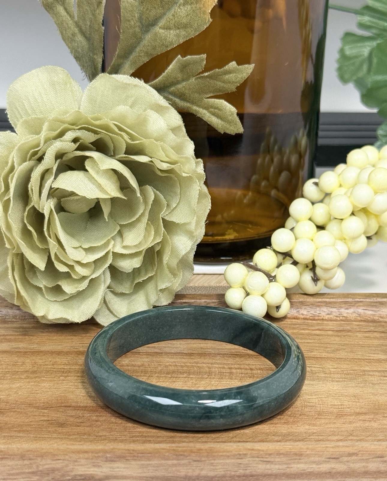 Blue Water Jade Dark Green Hard Bangle Size 55.9 Width 11.8MM w/Certificate
