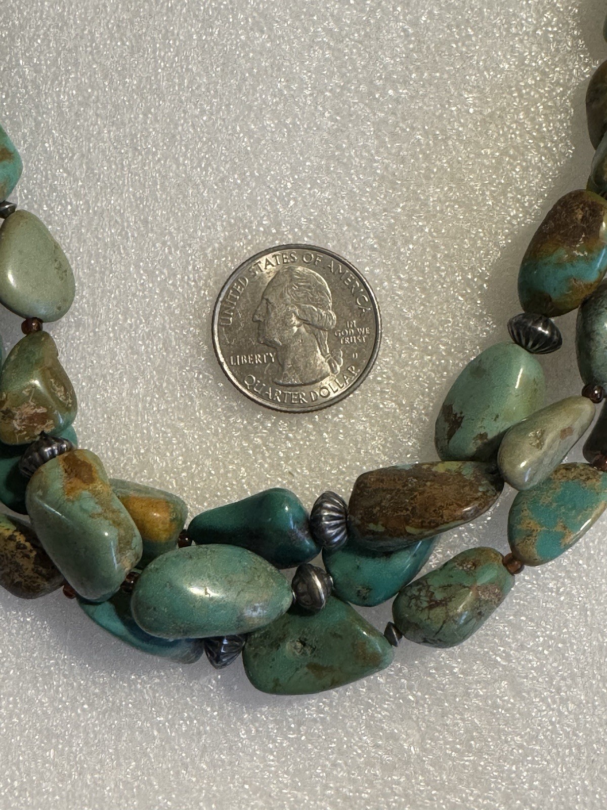 Peyote Bird 3-Strand Natural Turquoise 925 Sterling Silver Layered Necklace 114g