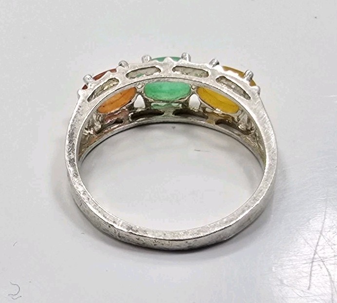 Vintage Avon Sterling Silver 925 Green Orange Yellow Jade Ladies Ring Size 6.25