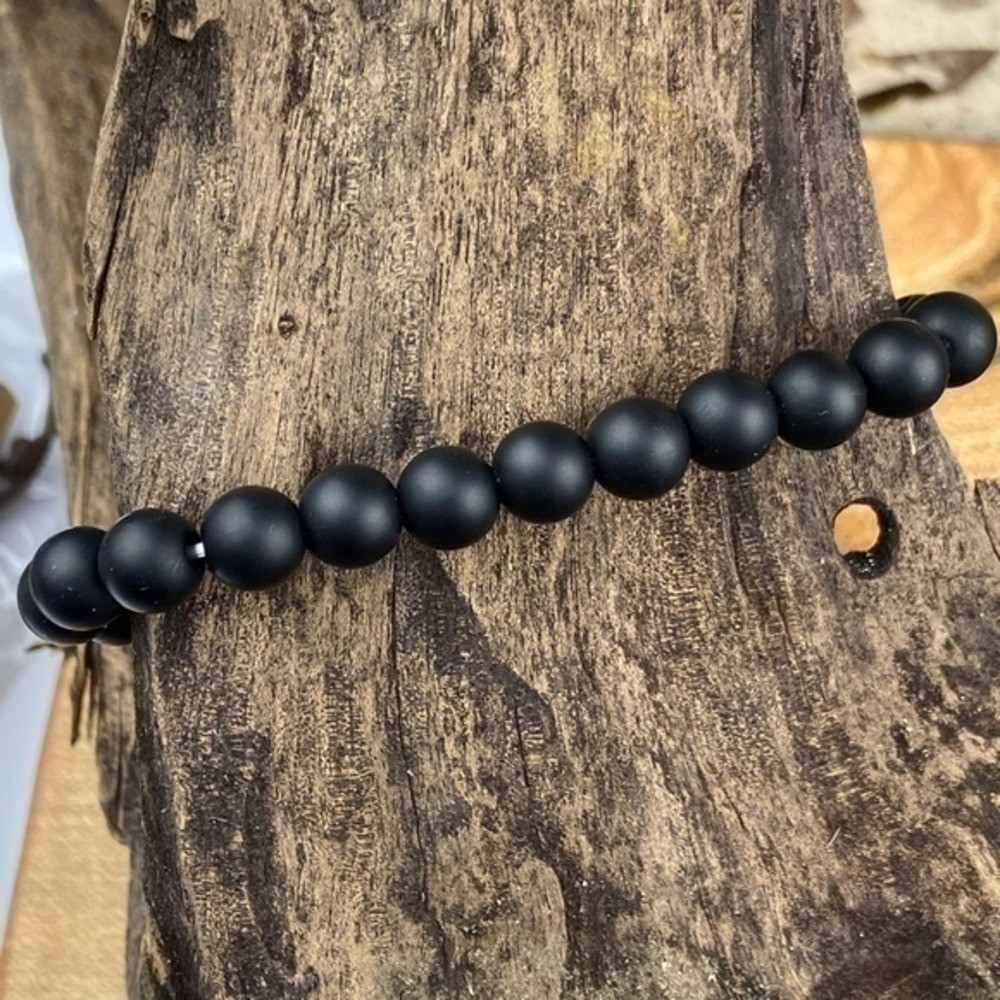 Mens Bracelets Bundle Adjustable Faux Leather and Hemp Matte Onyx Stone Beads