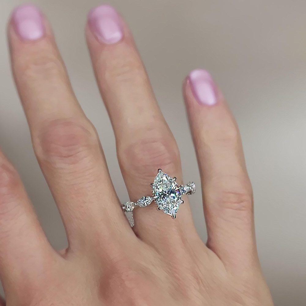 3 Ct IGI Lab Grown Marquise Cut Diamond Engagement Ring 14K White Gold