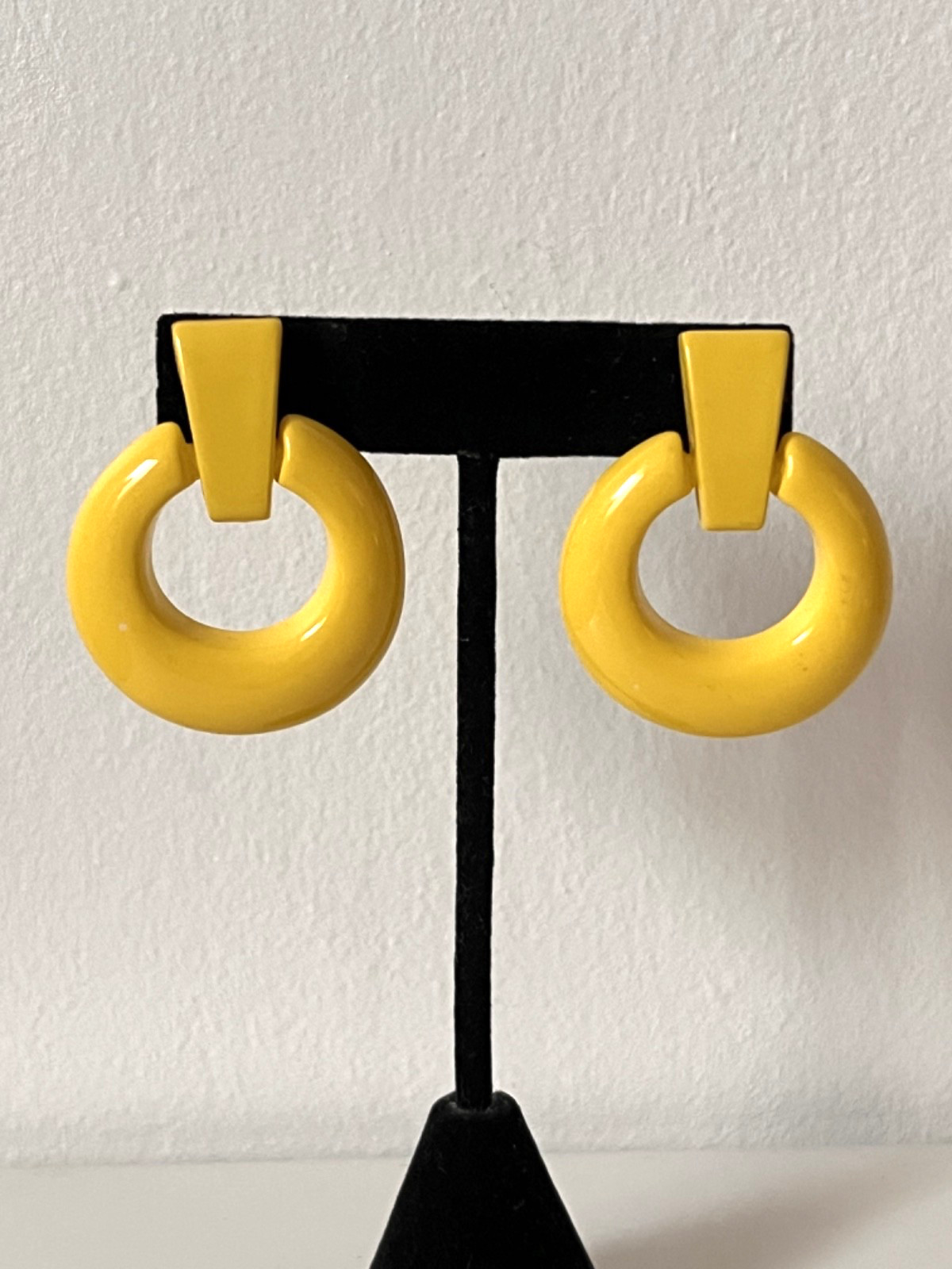 Vintage Bright Mustard Yellow Door Knocker Pierced Earrings