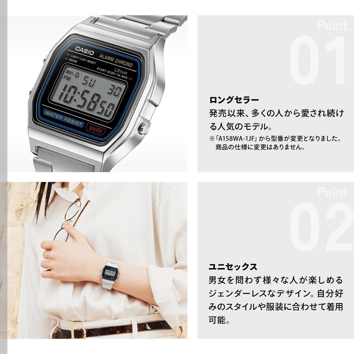 New Casio A158WA-1JH Mens Watch Silver Japan