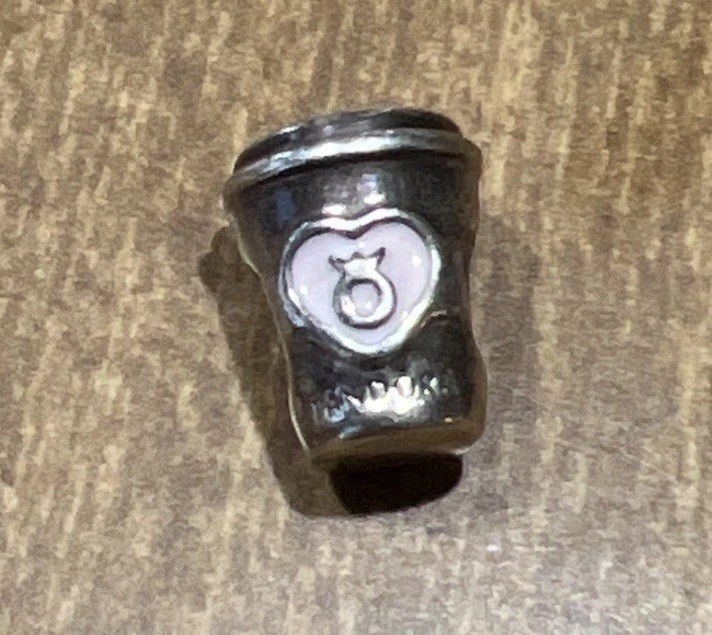 Authentic Pandora Charm Coffee Drink To Go Cup Pink Heart