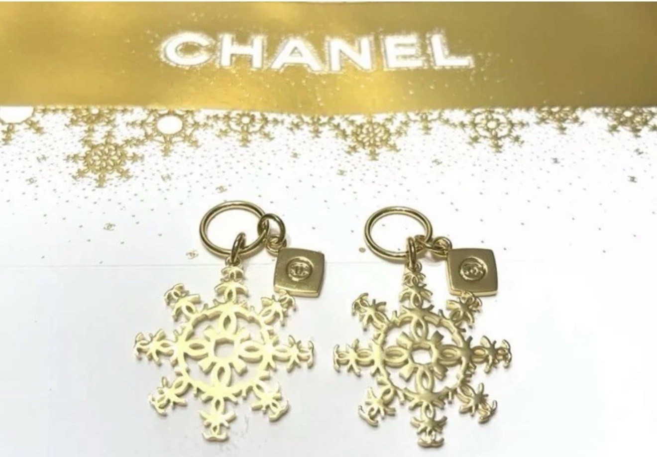 Lot Of 2 Chanel Beauty 2024 Christmas VIP Gift Gold Snowflake Logo CHARM Pendant