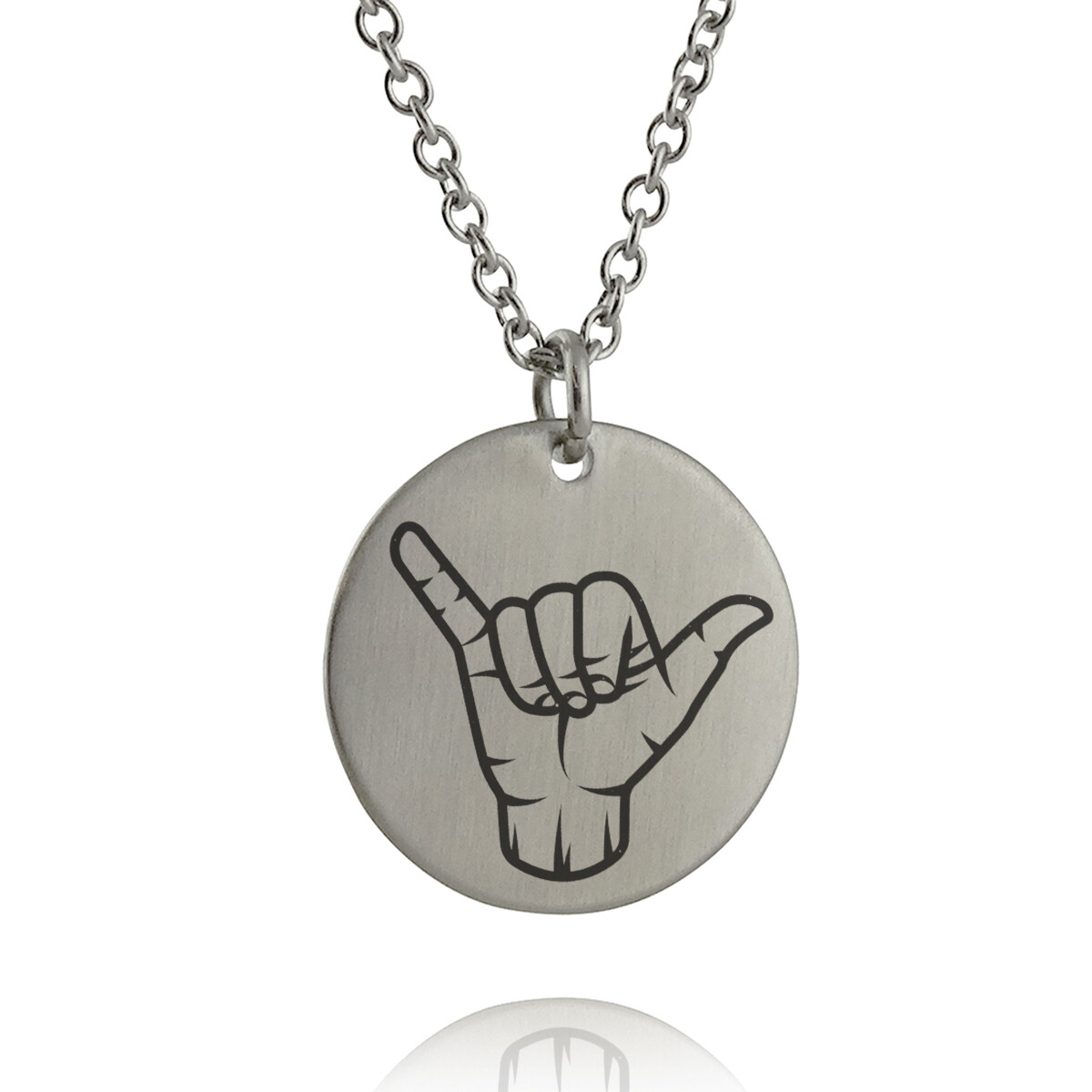 Hang Loose Shaka Stainless Pendant Necklace – Hawaiian Hang Ten Sign Surfer 18″