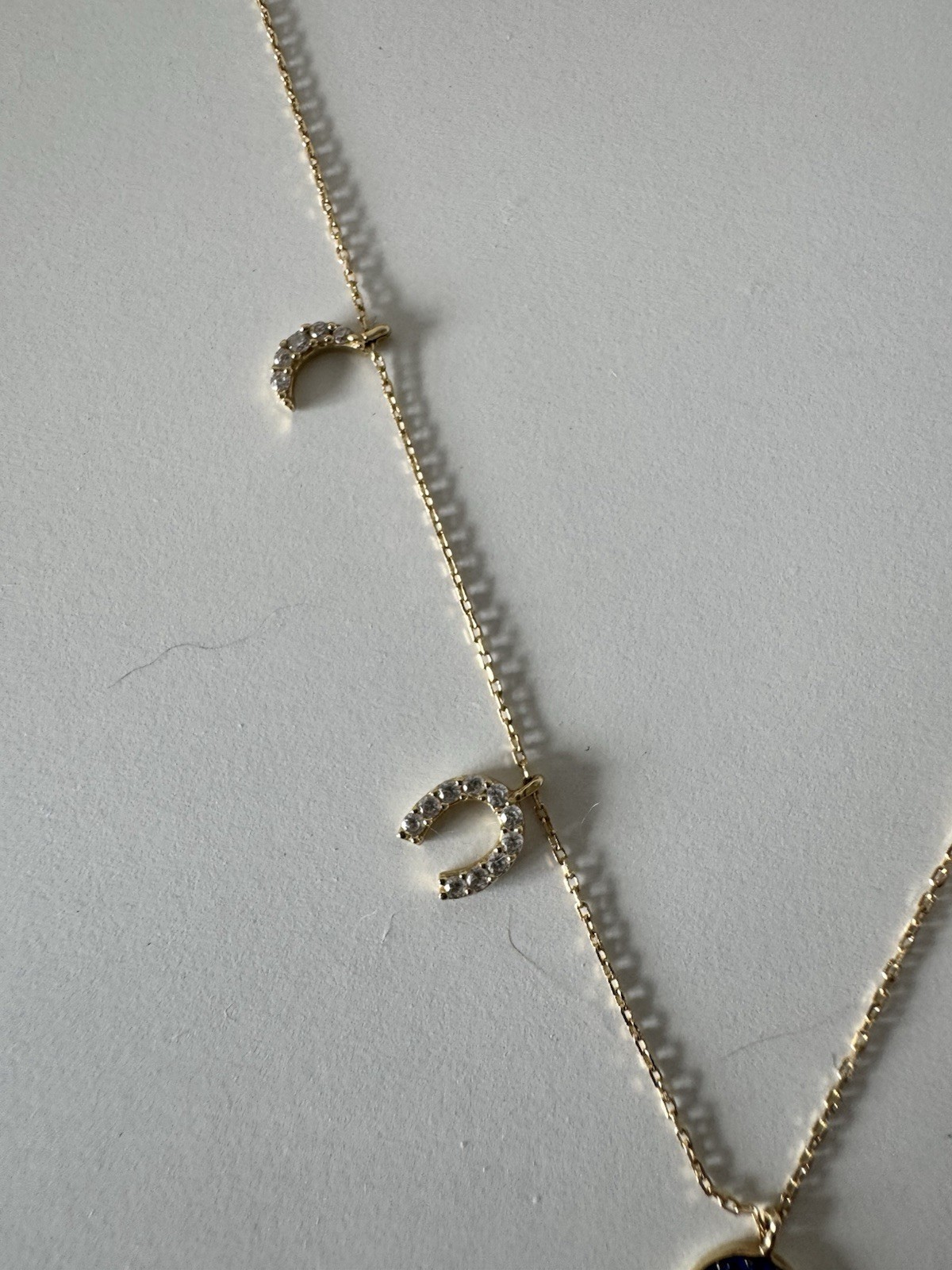 14K SOLID YELLOW GOLD NECKLACE WITH 5 CHARMS ZIRCONIA Stamped 585