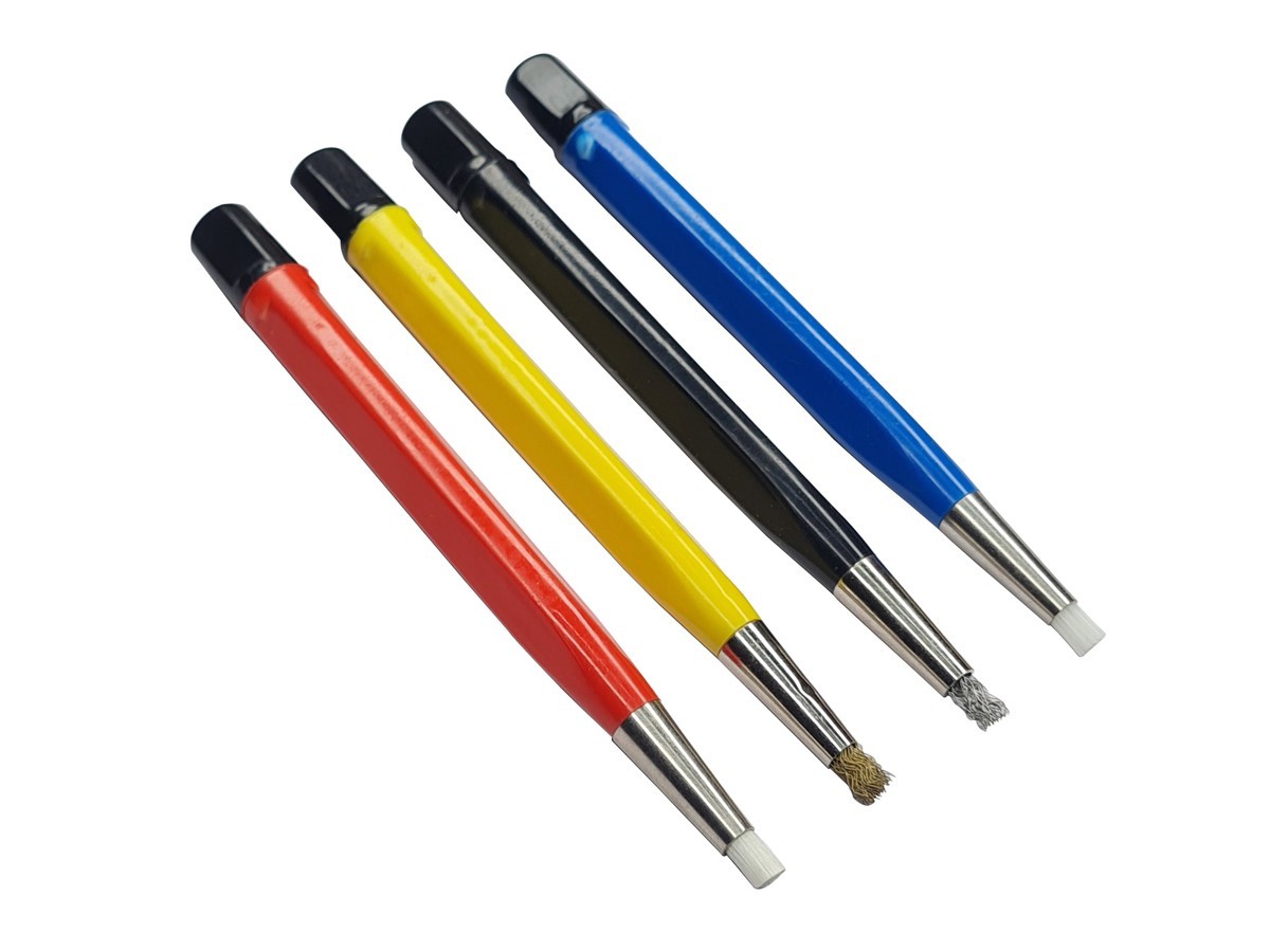 4pc Pen Type 5″ Scratch Brush Set – Steel, Brass, Fiber & Nylon Bristles