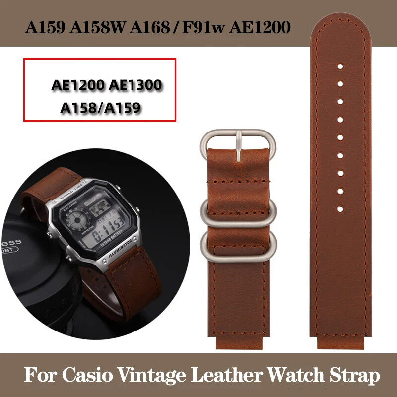 Retro Leather Watch Strap For Casio AE-1200WH A159W-N1 A168 AE-1200WH/1300/1000