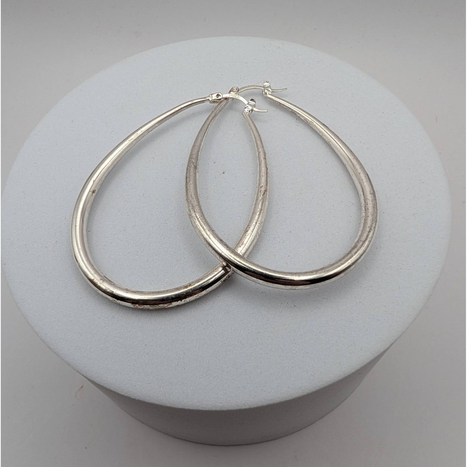 Vintage Boma 925 Sterling Silver Elongated Teardrop Hoop Earrings Latchback 7.5g