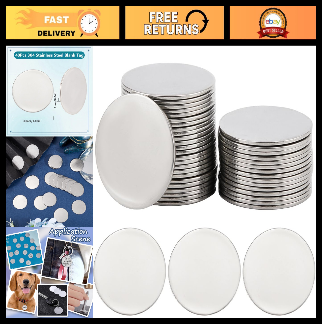 40Pcs Stainless Steel Stamping Blanks 30mm Engravable Discs for DIY Jewelry Craf