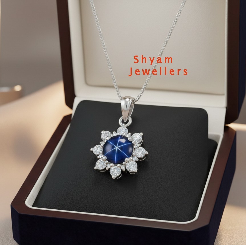 Flower Blue Star Sapphire Gemstone 925 Starling Silver Lindy Star Women Pendant