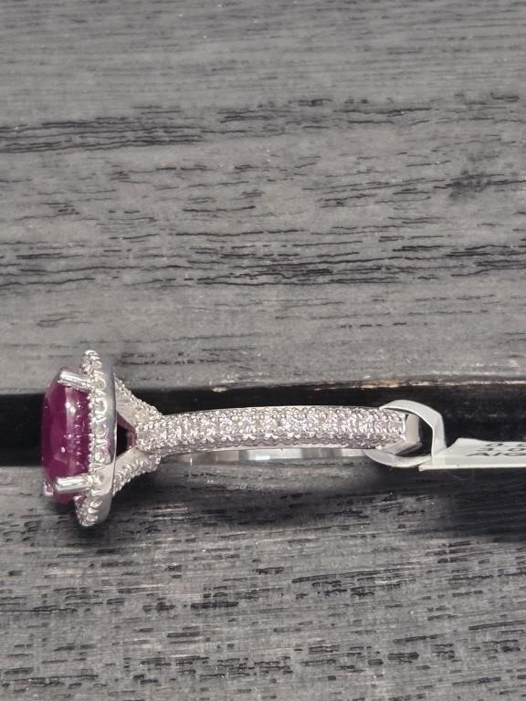 Natural GIA Cert 3.0ct Ruby & .90ct Diamond 14k Wt Gold Ring, Size 7.