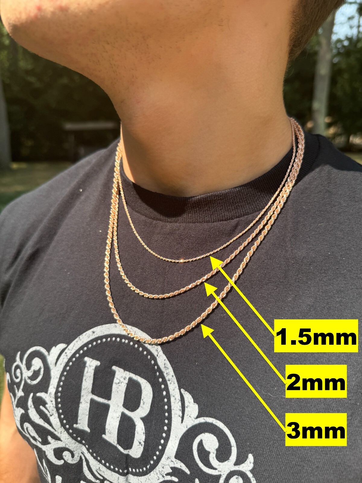 Real 14k Rose Gold Over Solid 925 Silver Rope Chain 1.5-6mm Necklace Mens Ladies