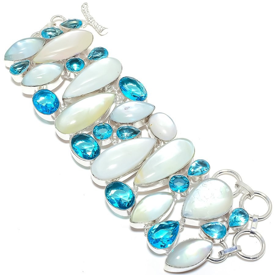 Radiant Rainbow Fire Opal & Blue Topaz 925 Silver Bracelet q830