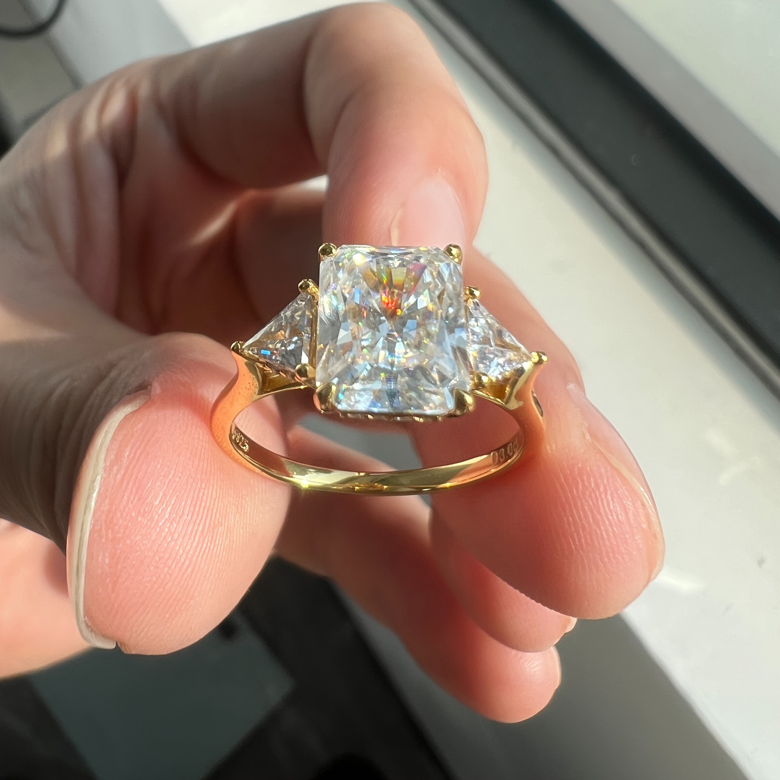 3 Carat Emerald Cut Moissanite Engagement Ring 925 Silver Size 6 7 8 9