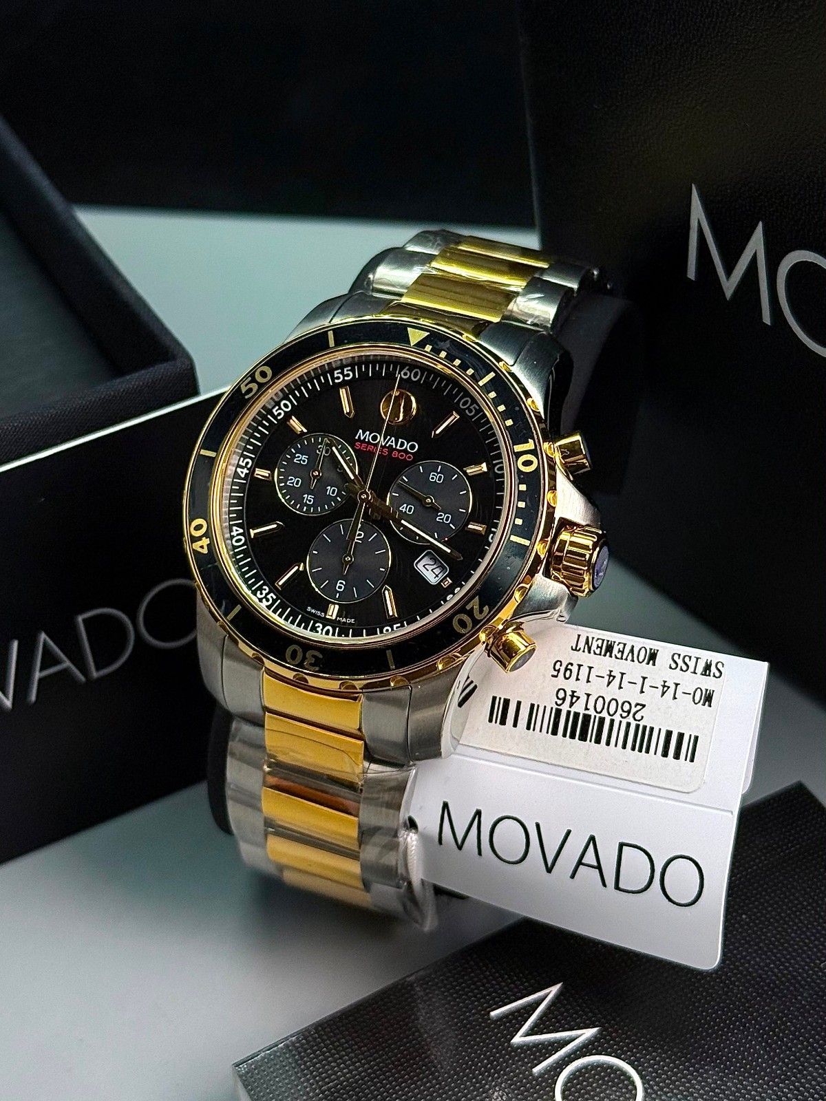 Movado 800 Series Chronograph Men’s Two-Tone Black Dial Quartz Watch 2600146