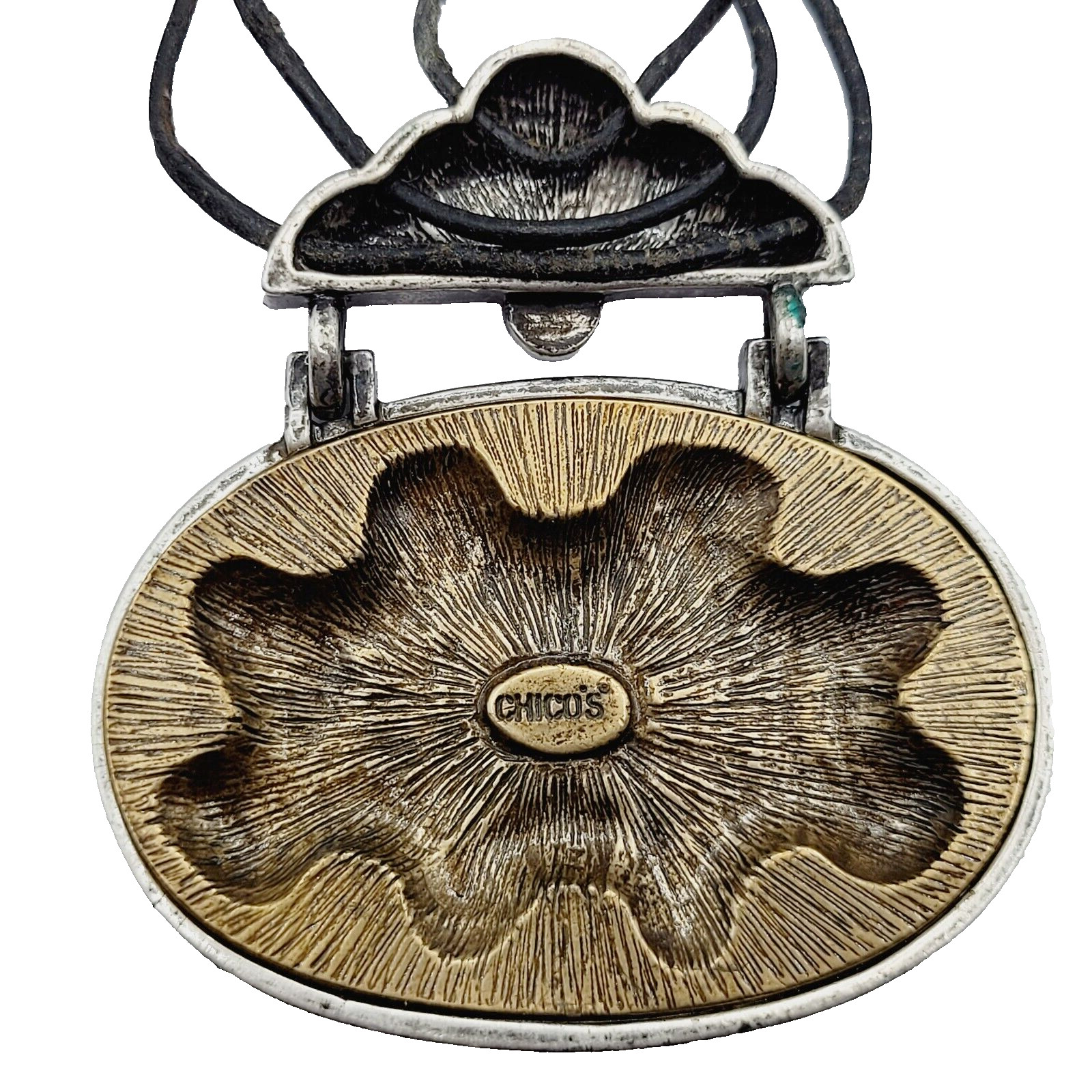 Chico’s Enamel and Rhinestone Pendant Necklace Triple Stand Cord Vintage Signed