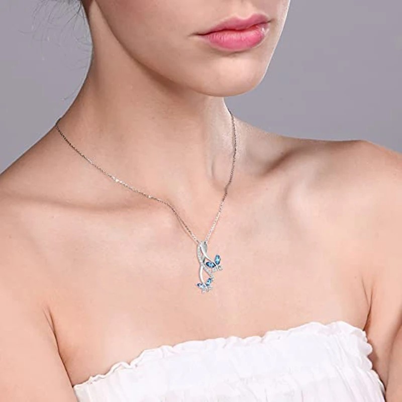 Butterfly Pendant Necklace for Women Inlaid CZ Fashion Jewelry Daily Wear Gift
