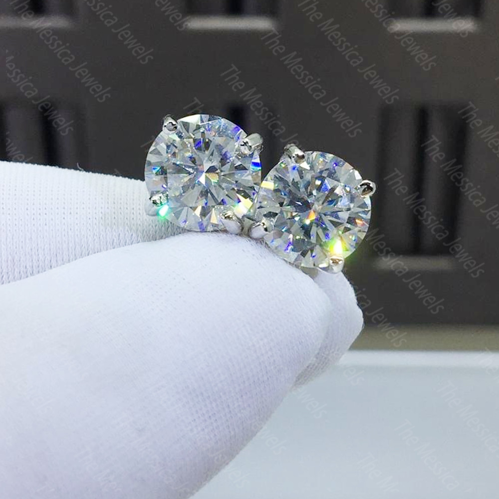7.5 MM Round Cut Moissanite Solitaire Push Back Earring 14k White Gold Plated