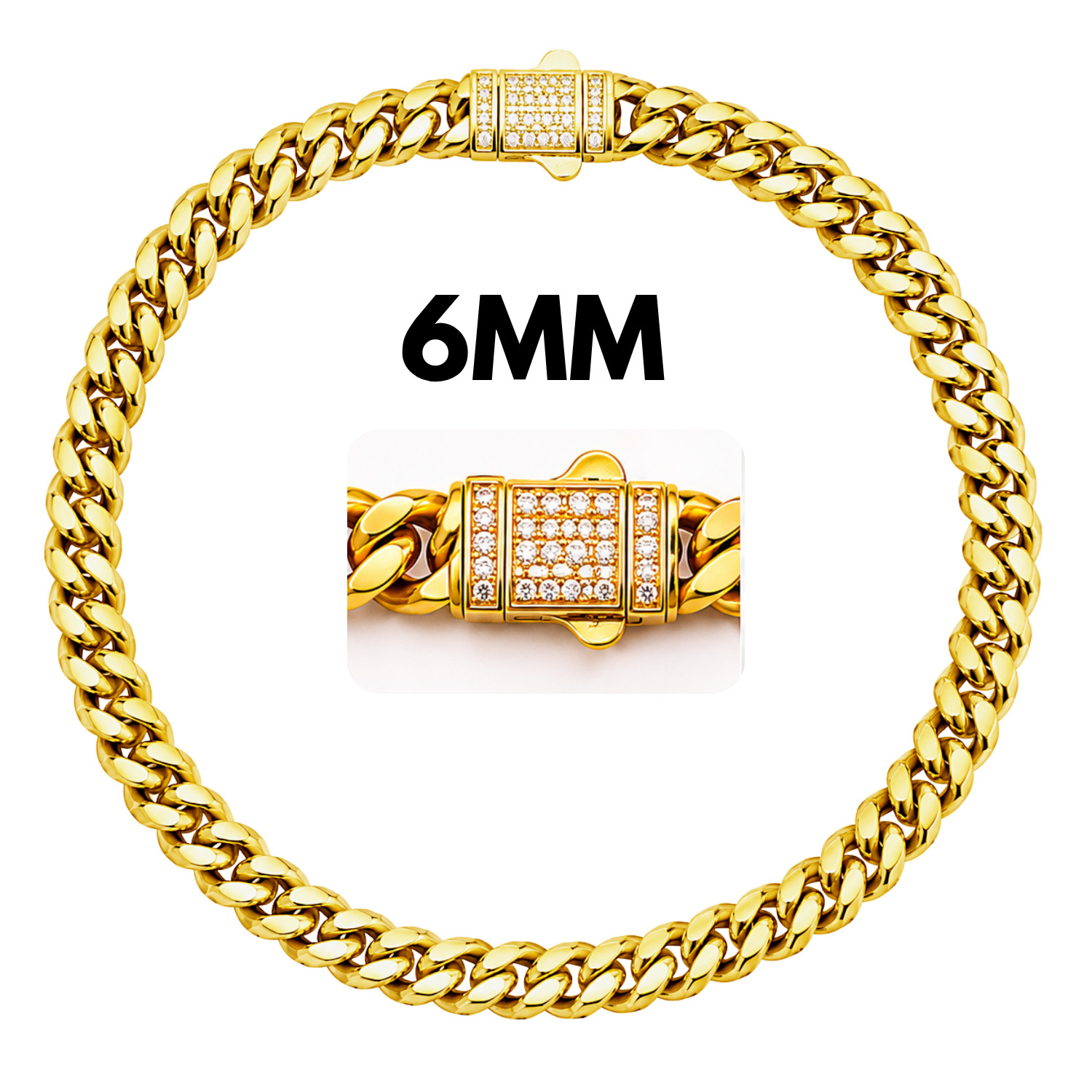 24K Gold Plated Stainless Steel 6,8mm Monaco Lock Cuban Chain Anklet 9-12 inches