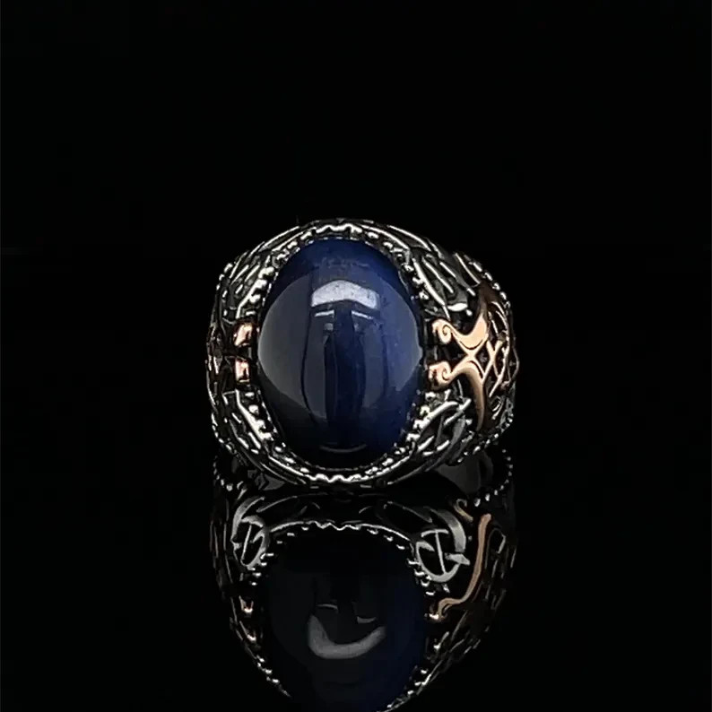 Solid 925 Sterling Silver Men’s Tiger Eye Celtic Ring Vintage Statement Band