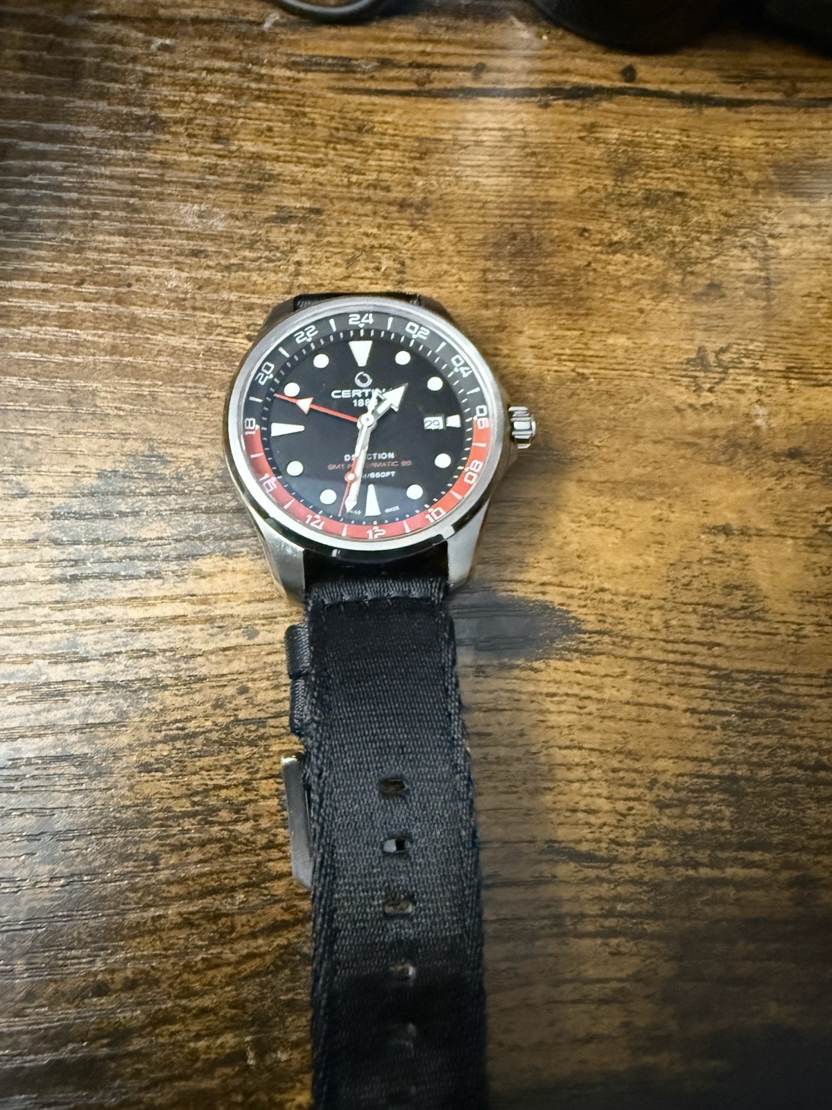 Certina DS Action GMT Powermatic 80 Auto Black Dial Red/Black Bezel 200m