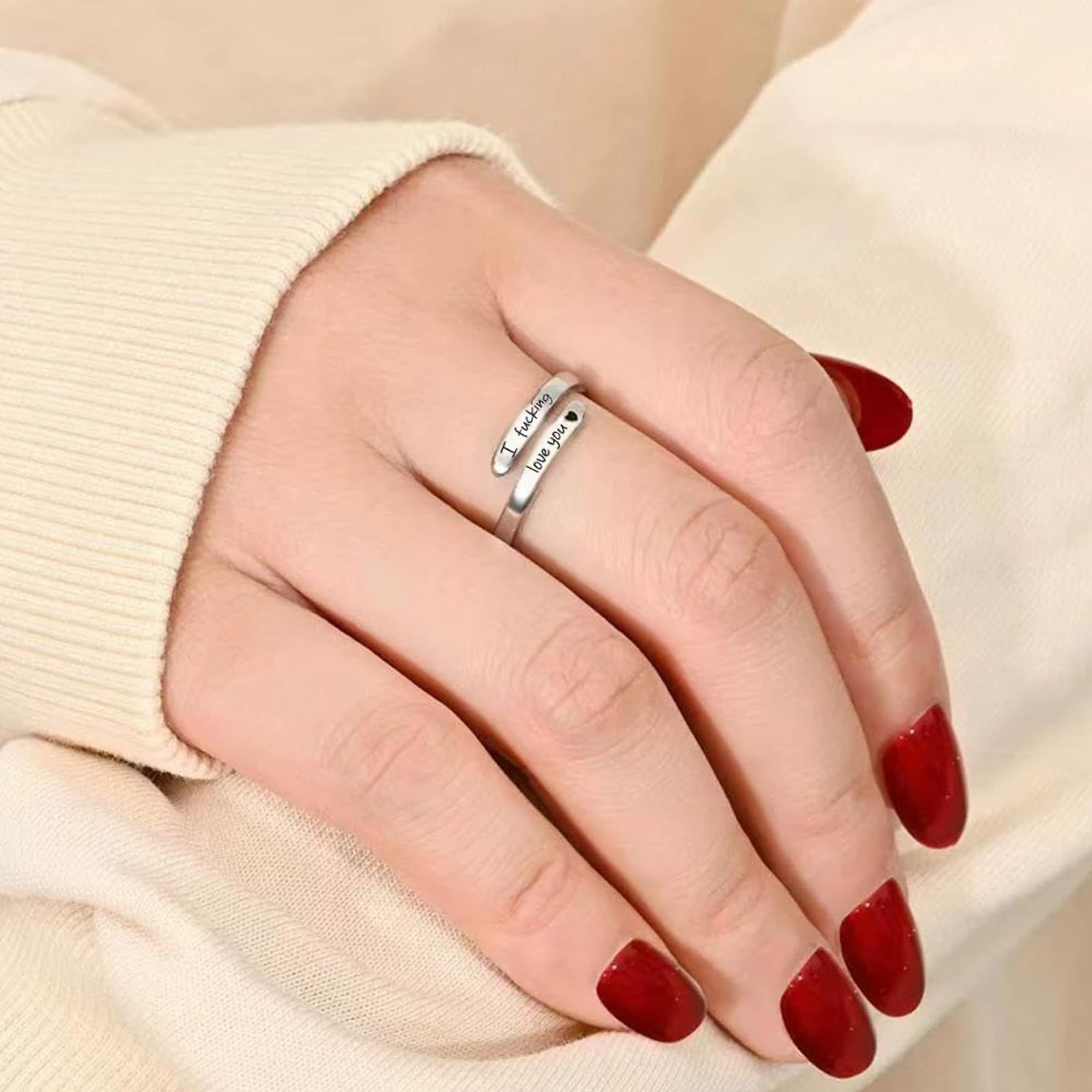 I Fcking Love You Ring For Women, Open Adjustable Stainless Steel Engraved He…