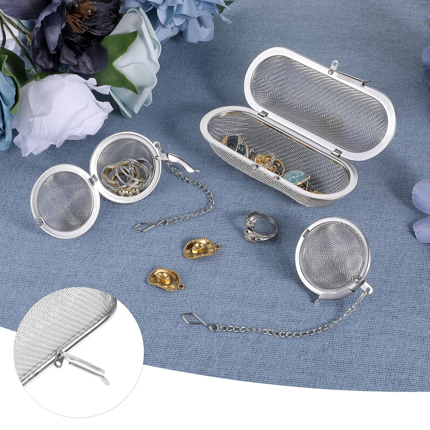 3 Pack Ultrasonic Cleaner Basket Stainless Steel Mesh Jewelry Parts Holder