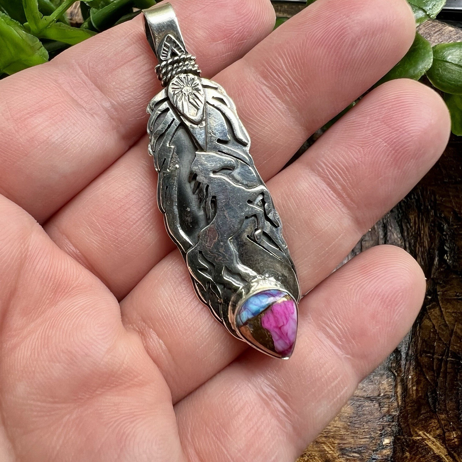 925 Sterling Silver Horse Feather Pendant | Dahlia | Solid Back | Southwestern