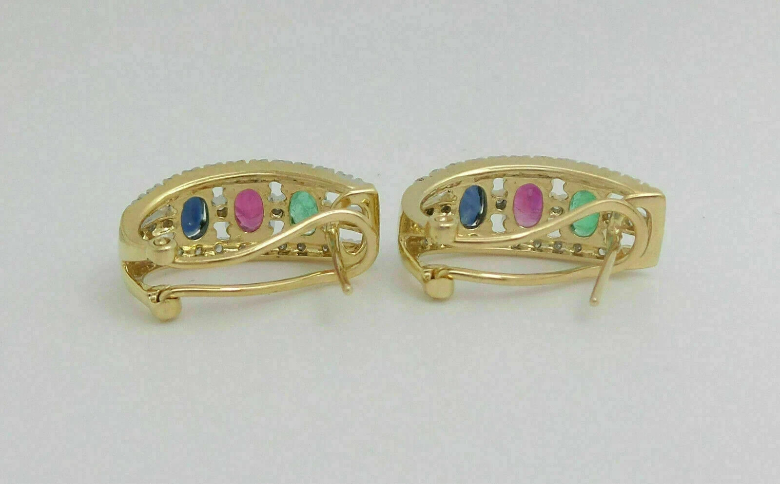 2.25Ct Oval Simulated Sapphire Ruby Emerald Omega Back Earrings 14K Gold Plated
