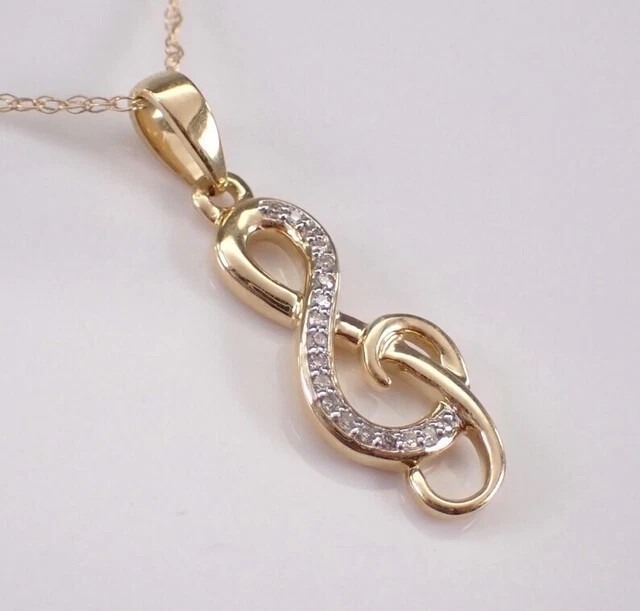 Music Note Shape Pendant 1 Ct Round Cut Simulated Diamond 14K Yellow Gold Plated