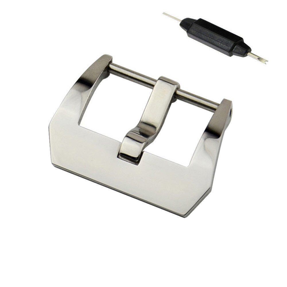 18 20 22 24 26mm Silver Brushed Polished Watch Strap Band Screw-in Buckle