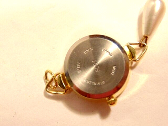 pre-owned Ashley Cooper watch pendant; pearl & crystal accents (needs battery)