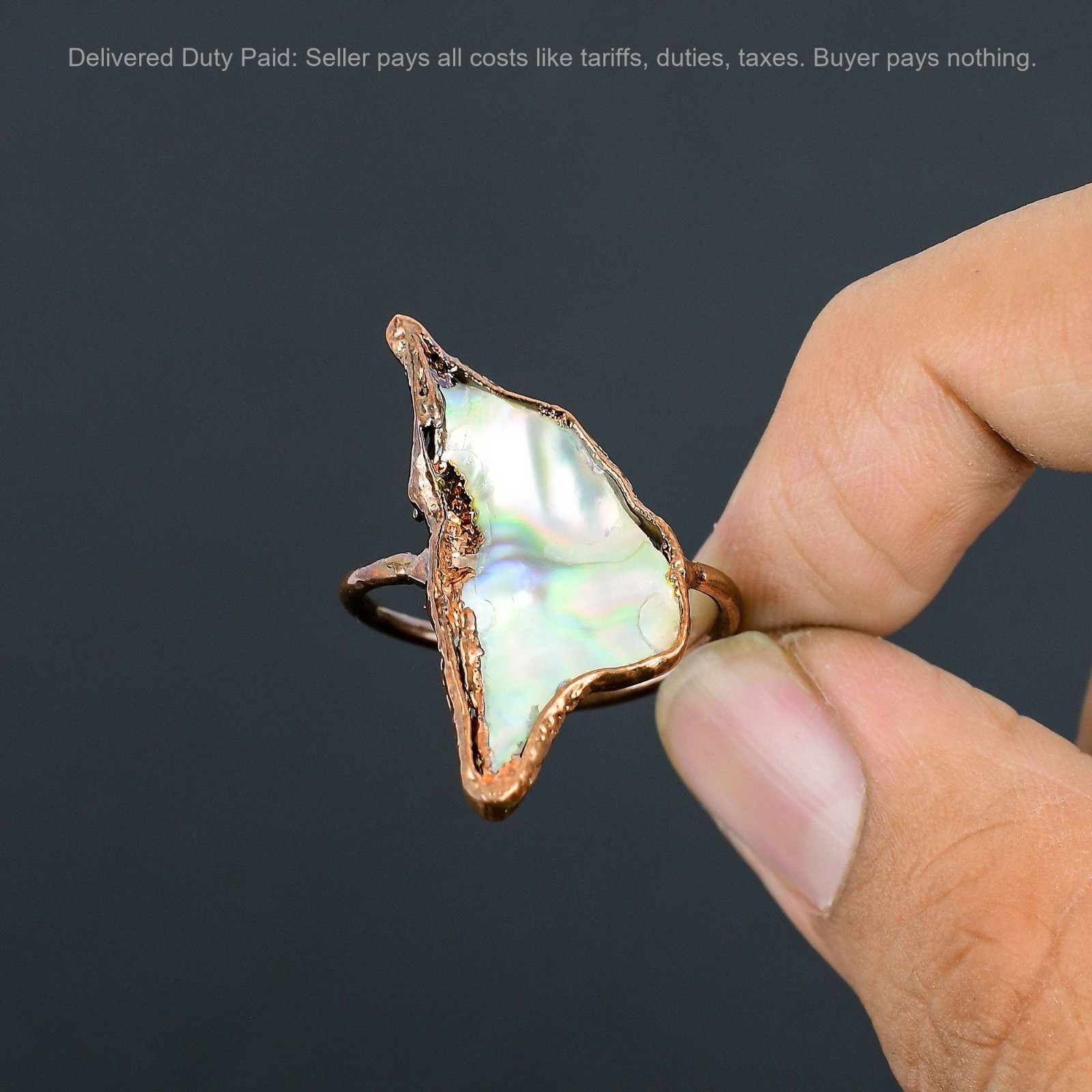 Natural Abalone Shell Stackable Wife Electroformed Promise Statement Ring Copper