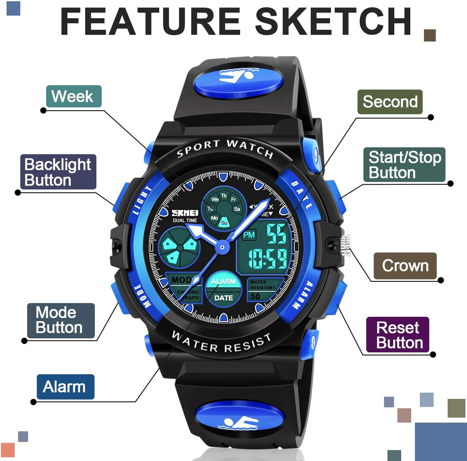 ATIMO Kids LED Waterproof Watch Multi Function Digital Sport Gift