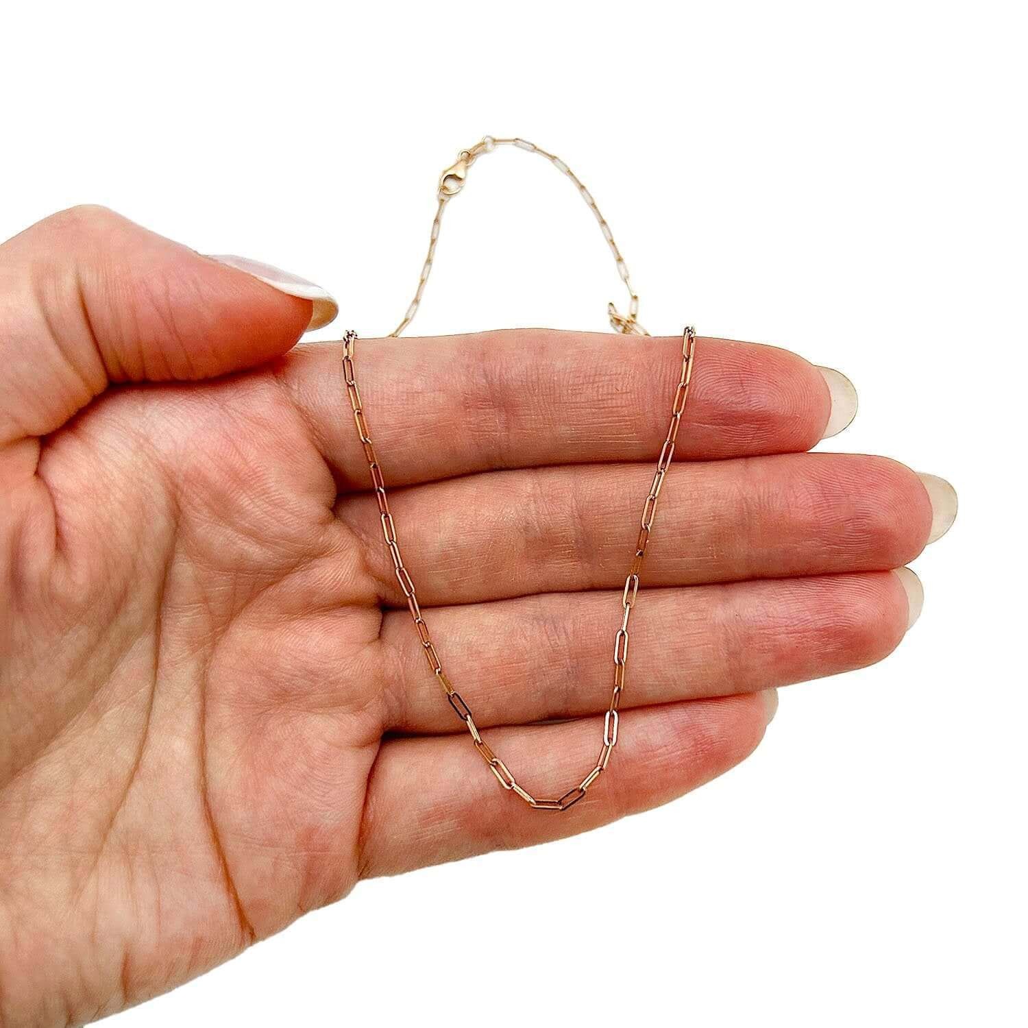 14K Rose Gold 1.5mm Hollow Paperclip Chain Necklace 16″-24″