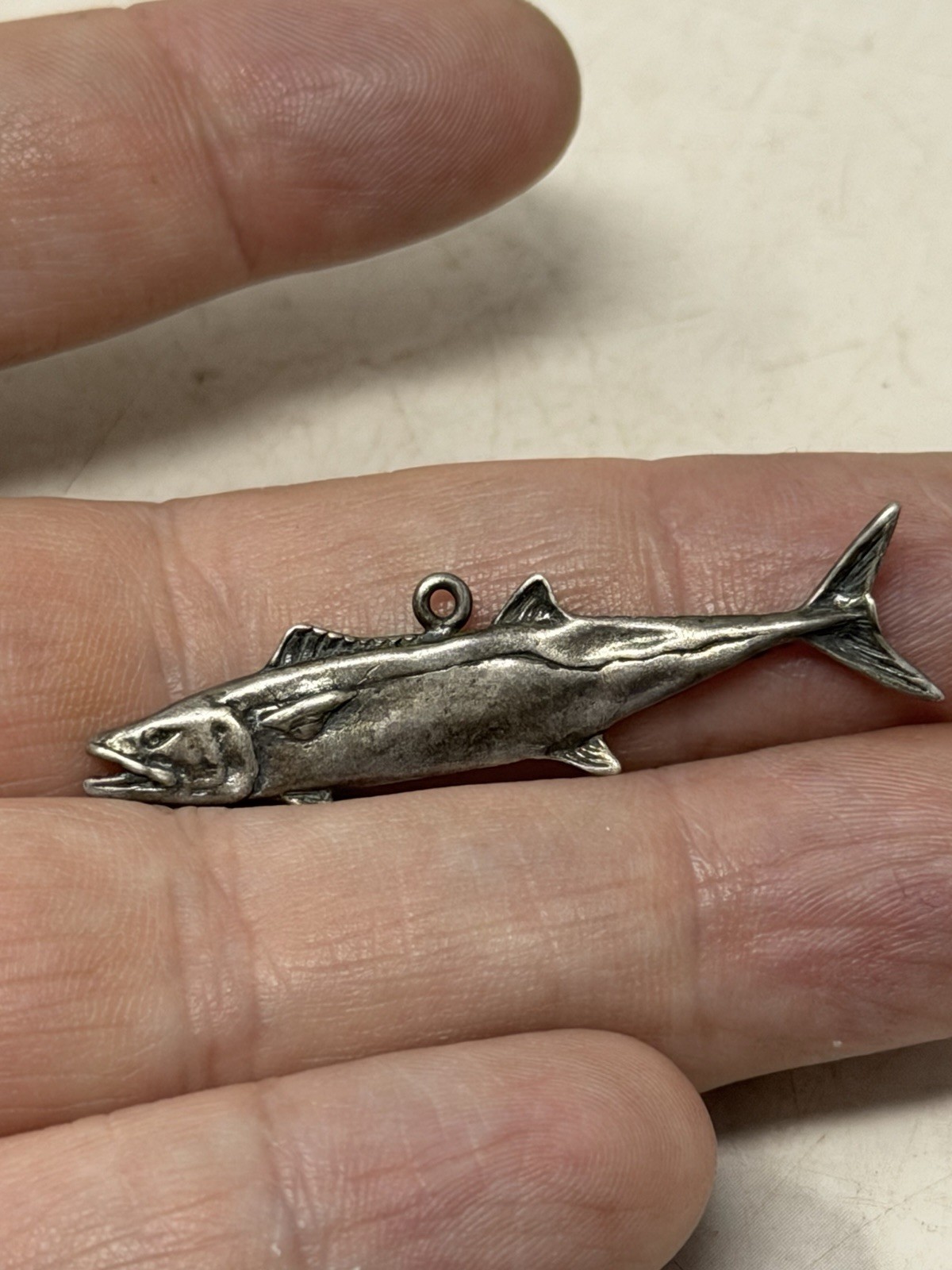 Vintage Sterling Silver Salmon Fish Charm Pendant Fishing Jewelry