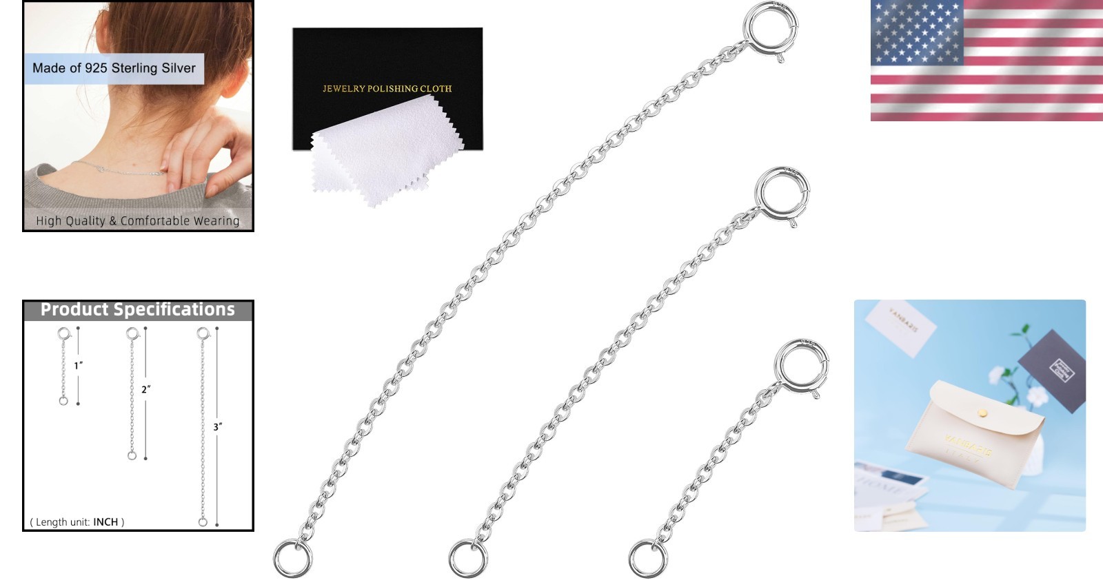 Italian-Made Sterling Silver Necklace Extender Set for Women – Elegant & Durable