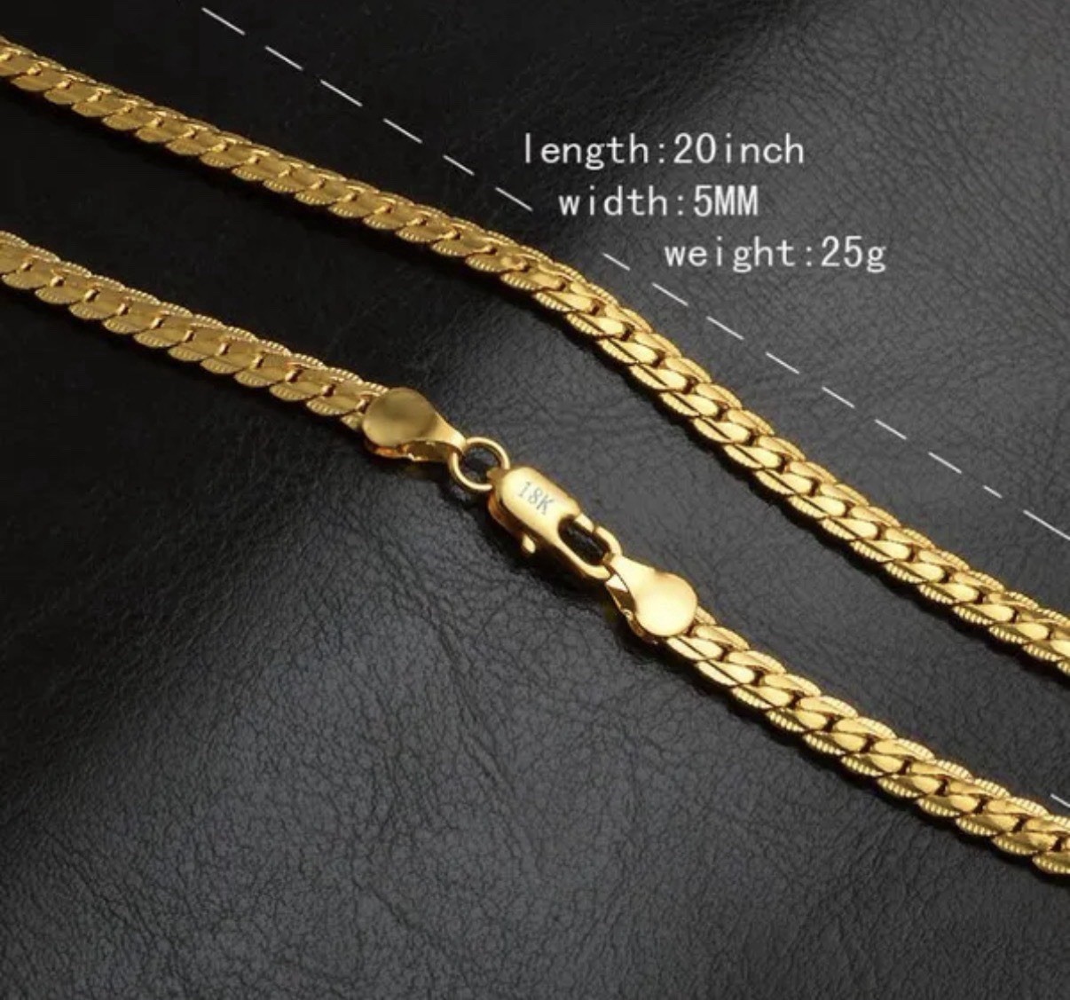 18K Gold Curb Link Chain Necklace 20 in 5mm Lobster Clasp