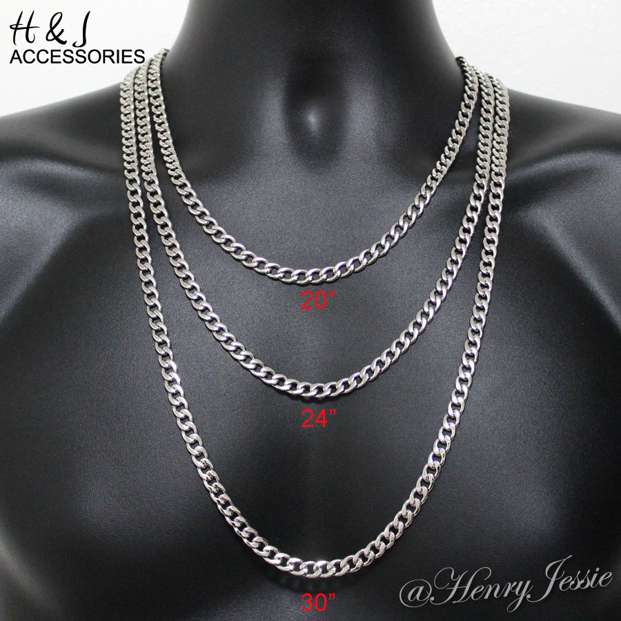 7″-40″MEN Stainless Steel 4/5/6/7/8.5/9.5/12mm Silver Cuban Curb Chain Necklace