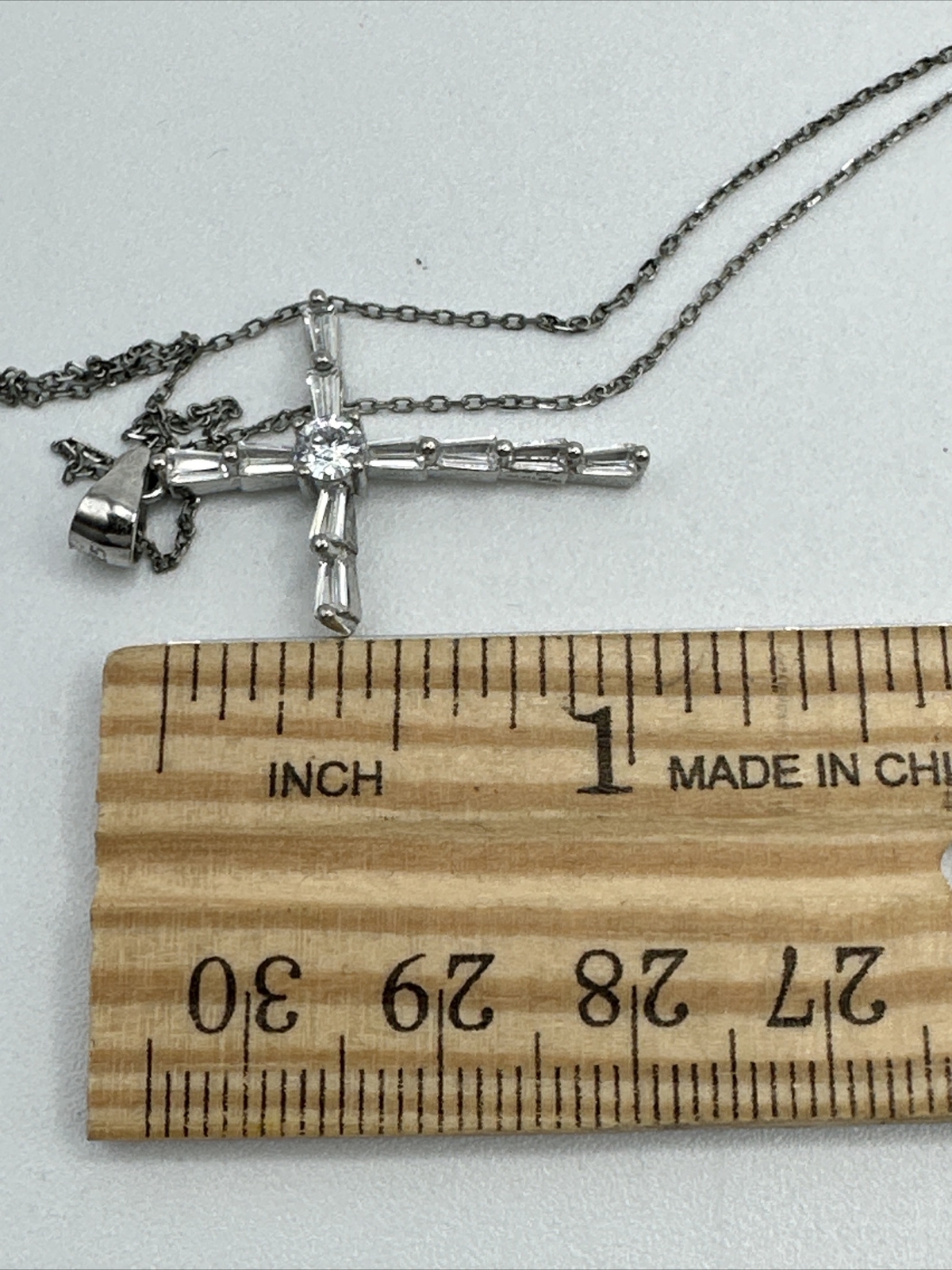 Vintage Sterling Silver .925 crystal cross Necklace #377
