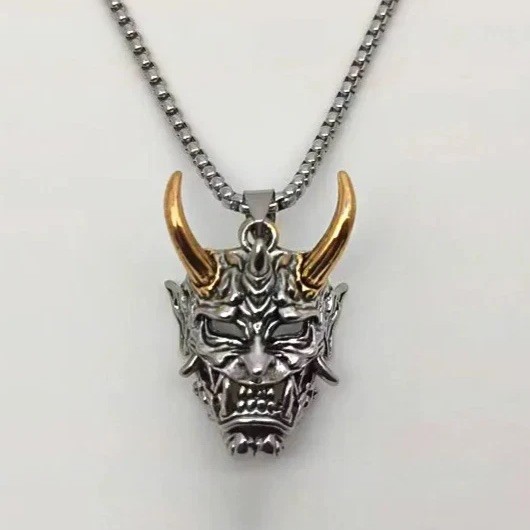 Men’s Fashion Jewelry Gothic Demon Devil Skull Gold Horns Pendant Necklace