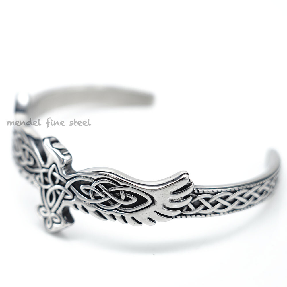 MENDEL Y2K Statement Mens Womens Celtic Raven Irish Knot Cuff Bangle Bracelet