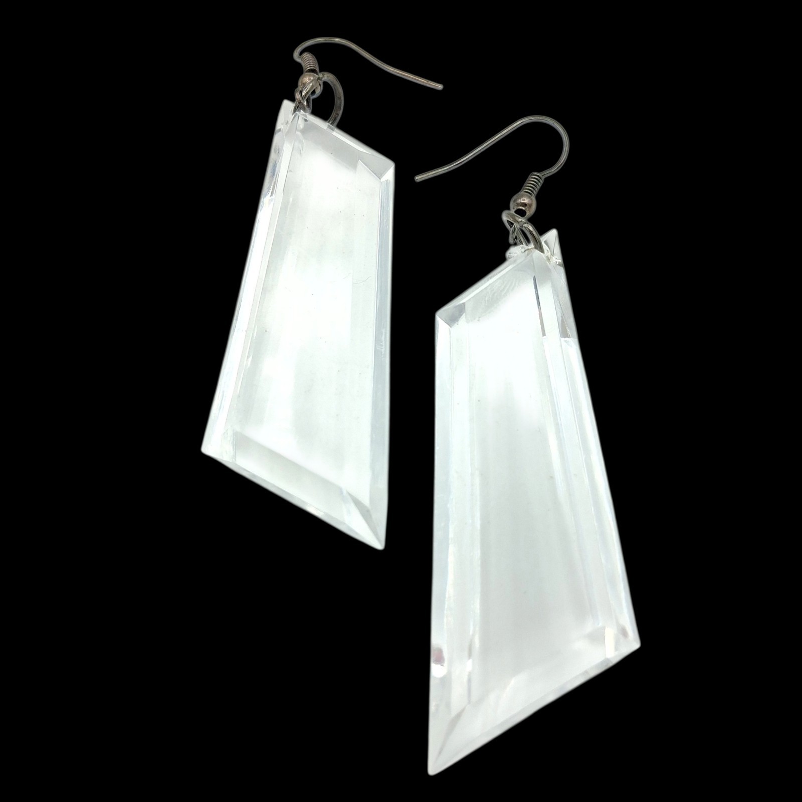 Clear Acrylic Minimalist Geometric Dangle Earrings 3″ Modern Statement