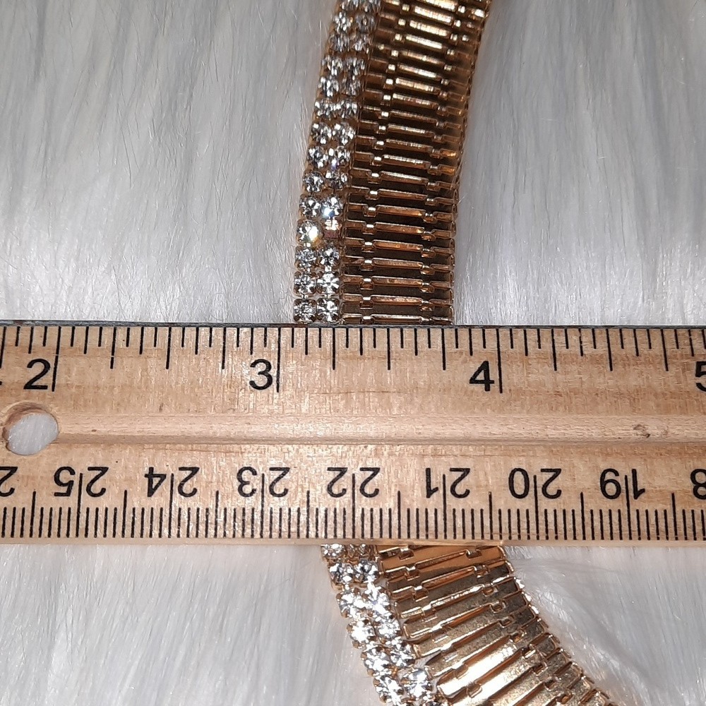Cz goldtone accordian style choker collar bib necklace adjustable length