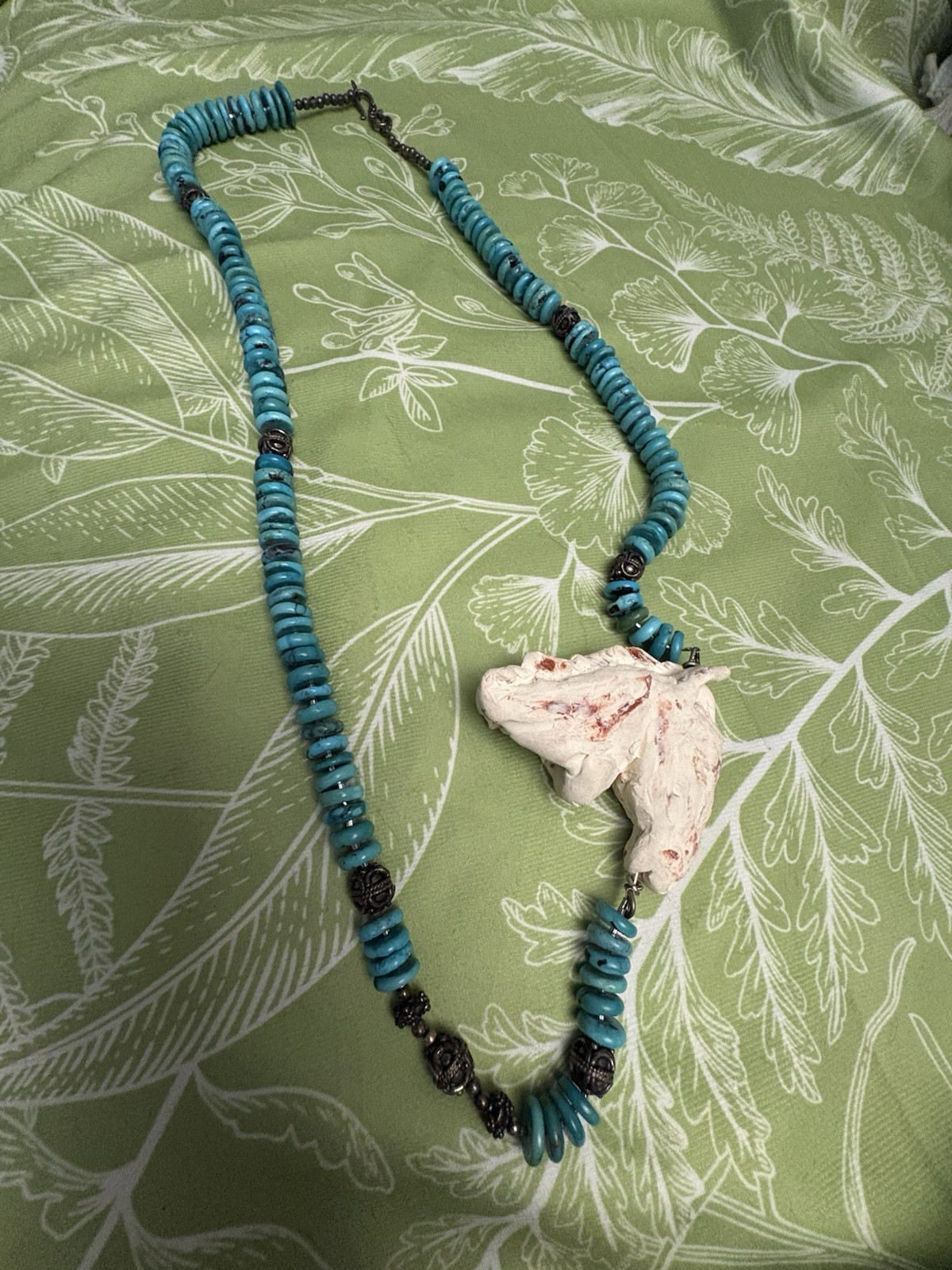 Handmade Statement Clay Horse Head and turquoise Bead Necklace